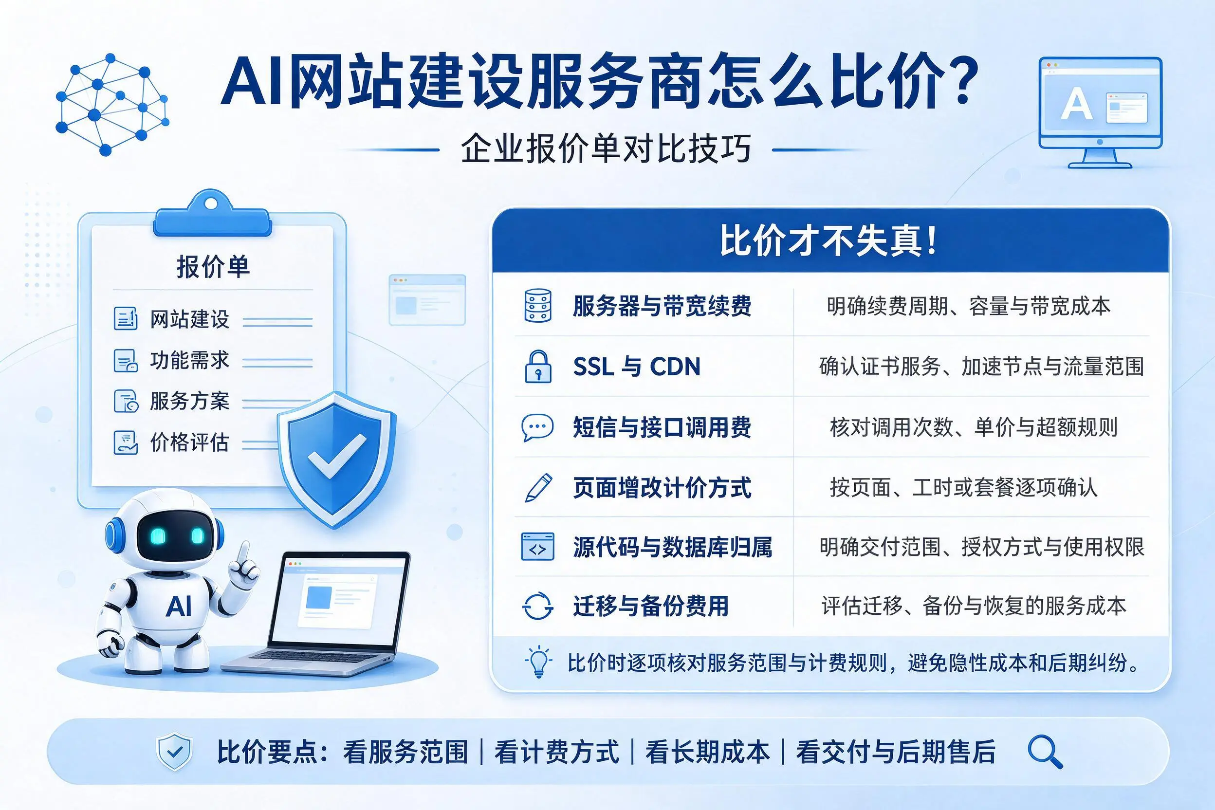 AI网站建设服务商怎么比价?徐州企业报价单对比技巧
