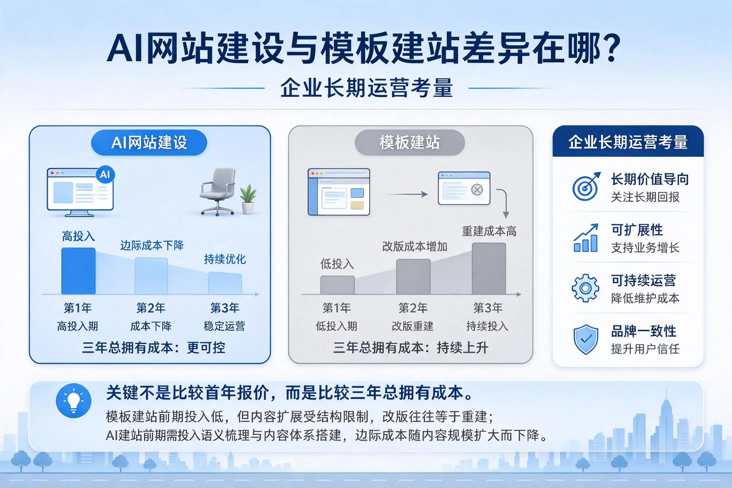 AI网站建设与模板建站差异在哪?徐州企业长期运营考量